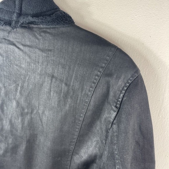 FREE PEOPLE Black Scarf Drape Moto Jacket Coated Faux Leather Twill Denim‎ Sz 10 - Picture 13 of 16